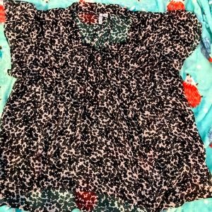 Elle 2X Black & White Sheer Blouse